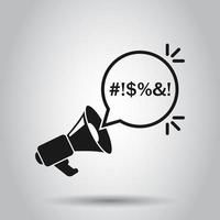Shout speech bubble with megaphone icon in flat style. Complain vector illustration on isolated background. Angry emotion business concept.