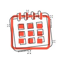 icono de agenda de calendario de dibujos animados vectoriales en estilo cómico. pictograma de ilustración de recordatorio. concepto de efecto de salpicadura de fecha de calendario. vector