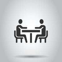People with table icon in flat style. Teamwork conference vector illustration on white isolated background. Speaker dialog business concept.