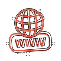 Global search icon in comic style. Website address cartoon vector illustration on white isolated background. WWW network splash effect business concept.