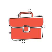 Briefcase icon in comic style. Businessman bag cartoon vector illustration on white isolated background. Portfolio splash effect business concept.