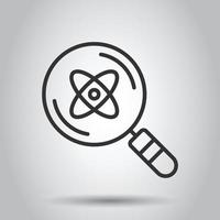 Science magnifier icon in flat style. Virus search vector illustration on white isolated background. Chemistry dna business concept.