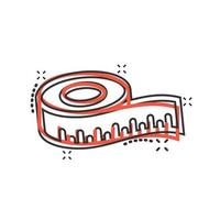 Measure tape icon in comic style. Ruler cartoon sign vector illustration on white isolated background. Meter splash effect business concept.