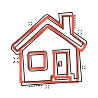 Building icon in comic style. Home cartoon vector illustration on white isolated background. House splash effect business concept.