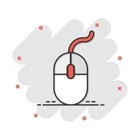 icono de ratón de computadora de dibujos animados vectoriales en estilo cómico. pictograma de ilustración de signo de cursor de computadora. concepto de efecto de salpicadura de negocio de ratón. vector