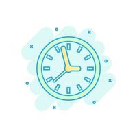 Clock sign icon in comic style. Time management vector cartoon illustration on white isolated background. Timer business concept splash effect.