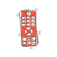 Remote control icon in comic style. Infrared controller vector cartoon illustration on white isolated background. Tv keypad business concept splash effect.