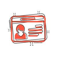 Id card icon in comic style. Identity tag vector cartoon illustration on white isolated background. Driver licence business concept splash effect.