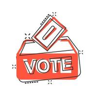 Election voter box icon in comic style. Ballot suggestion vector cartoon illustration pictogram splash effect.