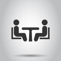 Business consulting icon in transparent style. Two people with table vector illustration on isolated background. Restaurant dialog business concept.
