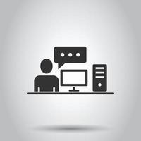 People with laptop computer icon in flat style. Pc user vector illustration on white isolated background. Office manager business concept.