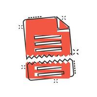 Document error icon in comic style. Broken report cartoon vector illustration on white isolated background. Damaged splash effect business concept.