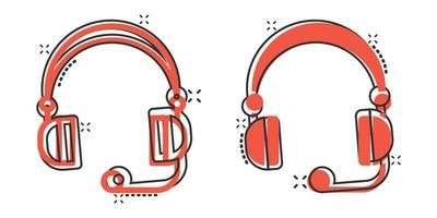 Helpdesk icon in comic style. Headphone cartoon vector illustration on white isolated background. Chat operator splash effect business concept.