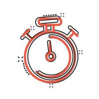 Clock icon in comic style. Watch cartoon vector illustration on white isolated background. Timer splash effect business concept.