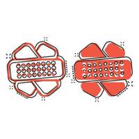 icono de vendaje en estilo cómico. ilustración de vector de dibujos animados de yeso sobre fondo blanco aislado. concepto de negocio de efecto de salpicadura de botiquín de primeros auxilios.