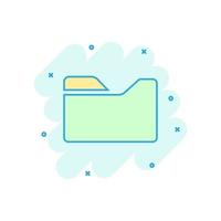 File folder icon in comic style. Documents archive vector cartoon illustration on white isolated background. Storage splash effect business concept.