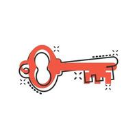 Key icon in comic style. Password cartoon vector illustration on white isolated background. Access splash effect business concept.