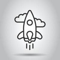 Rocket icon in flat style. Spaceship launch vector illustration on white isolated background. Sputnik  business concept.