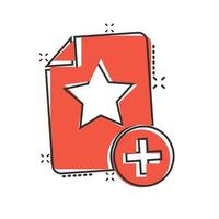 Document with star icon in comic style. Wish list cartoon vector illustration on white isolated background. Favorite purchase splash effect business concept.