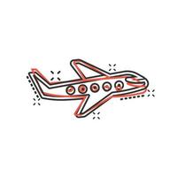 Plane icon in comic style. Airplane cartoon vector illustration on white isolated background. Flight airliner splash effect business concept.