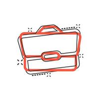 Briefcase sign icon in comic style. Suitcase vector cartoon illustration on white isolated background. Baggage business concept splash effect.