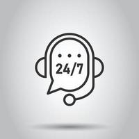 Helpdesk 24 7 icon in flat style. Headphone vector illustration on white isolated background. Chat operator business concept.