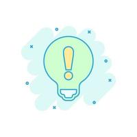 Problem solution icon in comic style. Light bulb idea vector cartoon illustration on white background. Question and answer business concept splash effect.