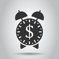 Time is money icon in flat style. Clock with dollar vector illustration on white isolated background. Currency business concept.