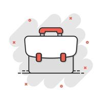 Vector cartoon suitcase icon in comic style. Luggage bag sign illustration pictogram. Diplomat case business splash effect concept.