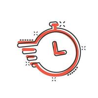 Recovery icon in comic style. Repeat clock cartoon vector illustration on white isolated background. Rotation time splash effect business concept.