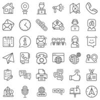 Contact us thin line icon set in flat style. Mobile communication vector illustration on white isolated background. Phone call business concept.