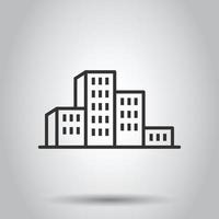 Building icon in flat style. Town skyscraper apartment vector illustration on white isolated background. City tower business concept.