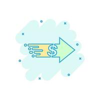 Transfer money icon in comic style. Dollar vector cartoon illustration on white isolated background. Payment business concept splash effect.