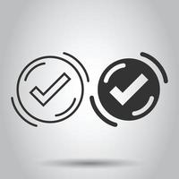 Check mark sign icon in flat style. Confirm button vector illustration on white isolated background. Accepted business concept.