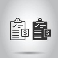 Document checklist icon in flat style. Report vector illustration on white isolated background. Paper sheet business concept.