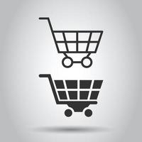 Shopping cart icon in flat style. Trolley vector illustration on white isolated background. Basket business concept.