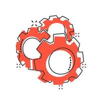 Vector cartoon gear icon in comic style. Cog wheel concept illustration pictogram. Gearwheel cogwheel business splash effect concept.