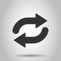 Arrow rotation icon in flat style. Sync action vector illustration on white isolated background. Refresh button business concept.