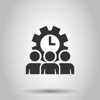 People and clock icon in flat style. Gear with user vector illustration on white isolated background. Businessman business concept.