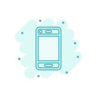 Phone device sign icon in comic style. Smartphone vector cartoon illustration on white isolated background. Telephone business concept splash effect.