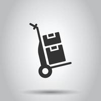 Cargo trolley icon in flat style. Delivery box vector illustration on white isolated background. Box shipping business concept.