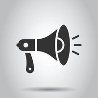 Megaphone speaker icon in flat style. Bullhorn sign vector illustration on white isolated background. Scream announcement business concept.