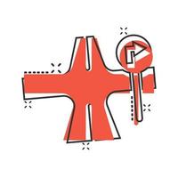 Crossroad icon in comic style. Road direction navigation cartoon vector illustration on white isolated background. Locate pin position splash effect business concept.