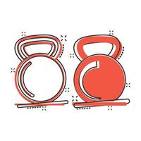 Kettlebell icon in comic style. Barbell sport equipment cartoon vector illustration on white isolated background. Dumbbell splash effect business concept.