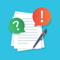 Document with question mark and pen icon in flat style. Quiz survey vector illustration on isolated background. Checklist sign business concept.