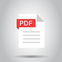 Pdf icon in flat style. Document text vector illustration on isolated background. Archive business concept.