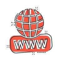 Global search icon in comic style. Website address cartoon vector illustration on white isolated background. WWW network splash effect business concept.