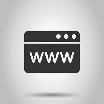 Website domain icon in flat style. Com internet address vector illustration on white isolated background. Server business concept.