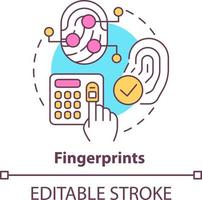 Fingerprints concept icon. Biometric identification technology abstract idea thin line illustration. Automated recognition. Isolated outline drawing. Editable stroke vector