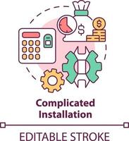 Complicated installation concept icon. Biometric authentication drawback abstract idea thin line illustration. Isolated outline drawing. Editable stroke vector